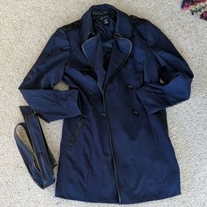 INC fabric rain trench coat - navy & black L